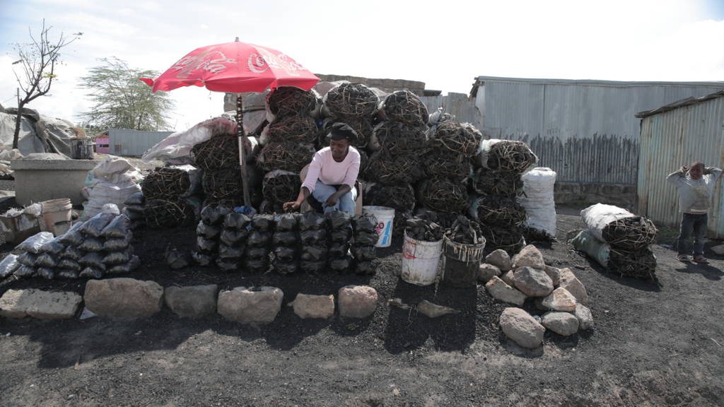Athi River resident selling biomass by the roadside
